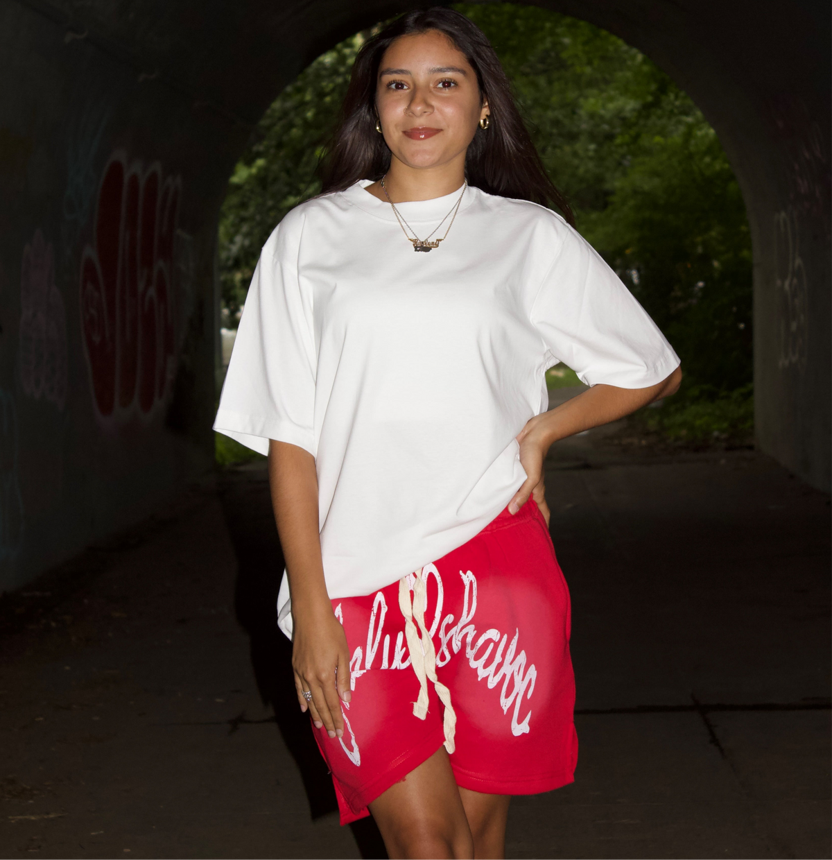 Red Cotton "sheluvshavoc" Shorts